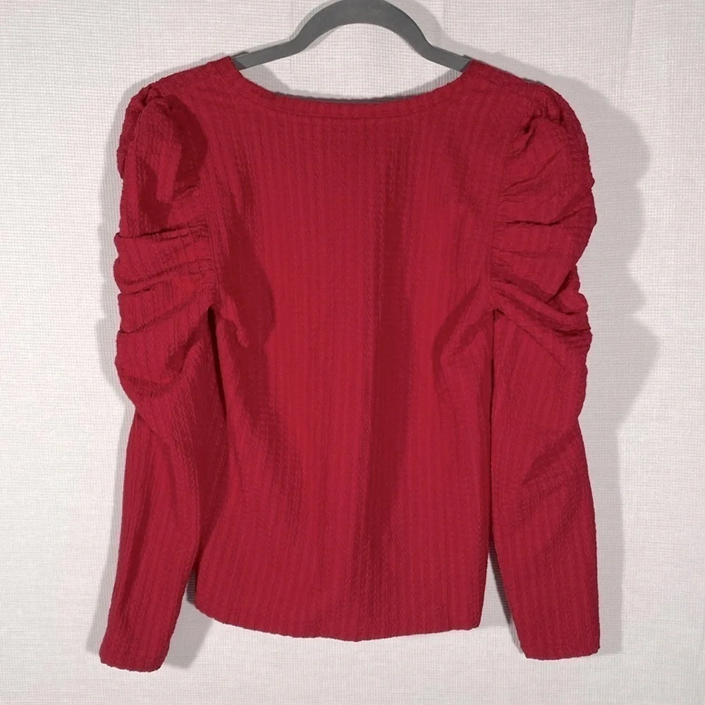 Loft Shirred Puff Sleeve textured Top raspberry pink women’s XS